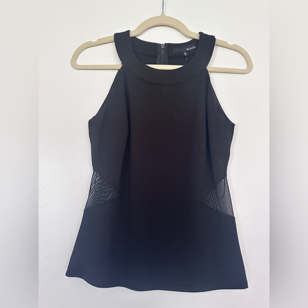 Ro & De Black Asymmetrical Cut Out Tank Top